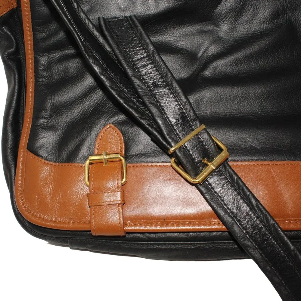 Faux Leather Laptop Business Messenger Bag Black Brown Adjustable Strap Travel - Picture 7 of 9